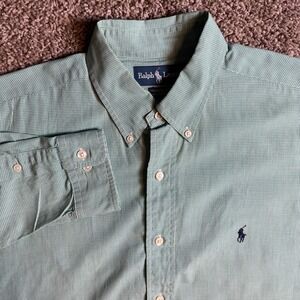 Ralph Lauren Yarmouth‎ Mens Button Down Shirt Gingham Check Long Sleeve Green 16